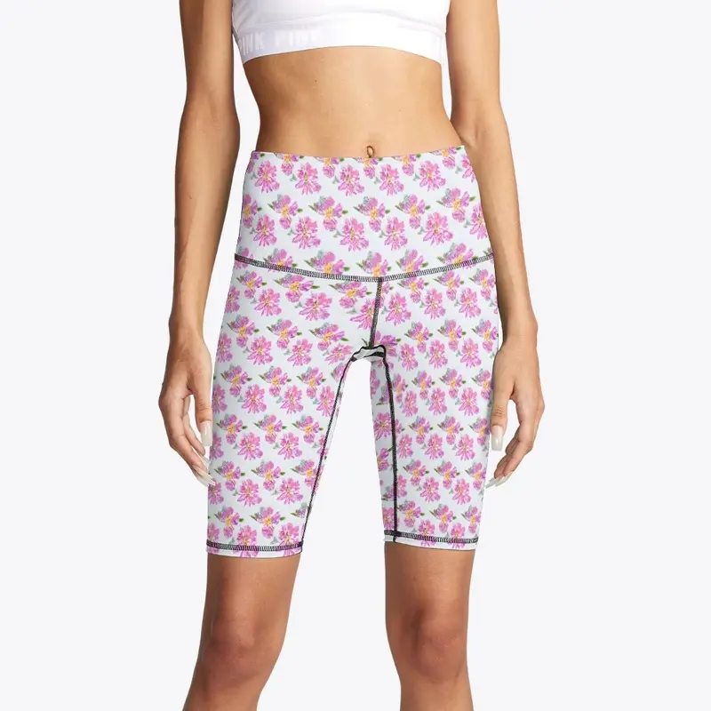 Cute Pink Blue Floral Bike Shorts