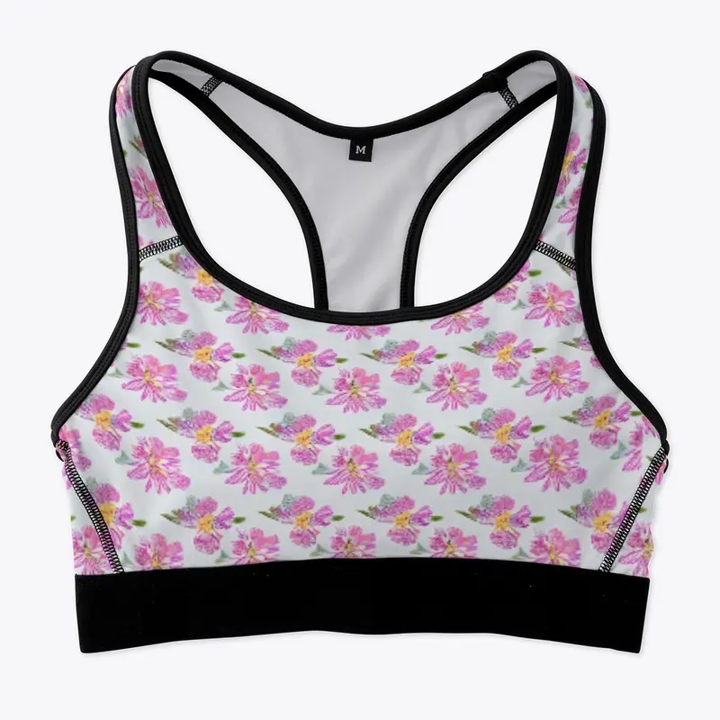 Cute Pink Blue Floral Sports Bra